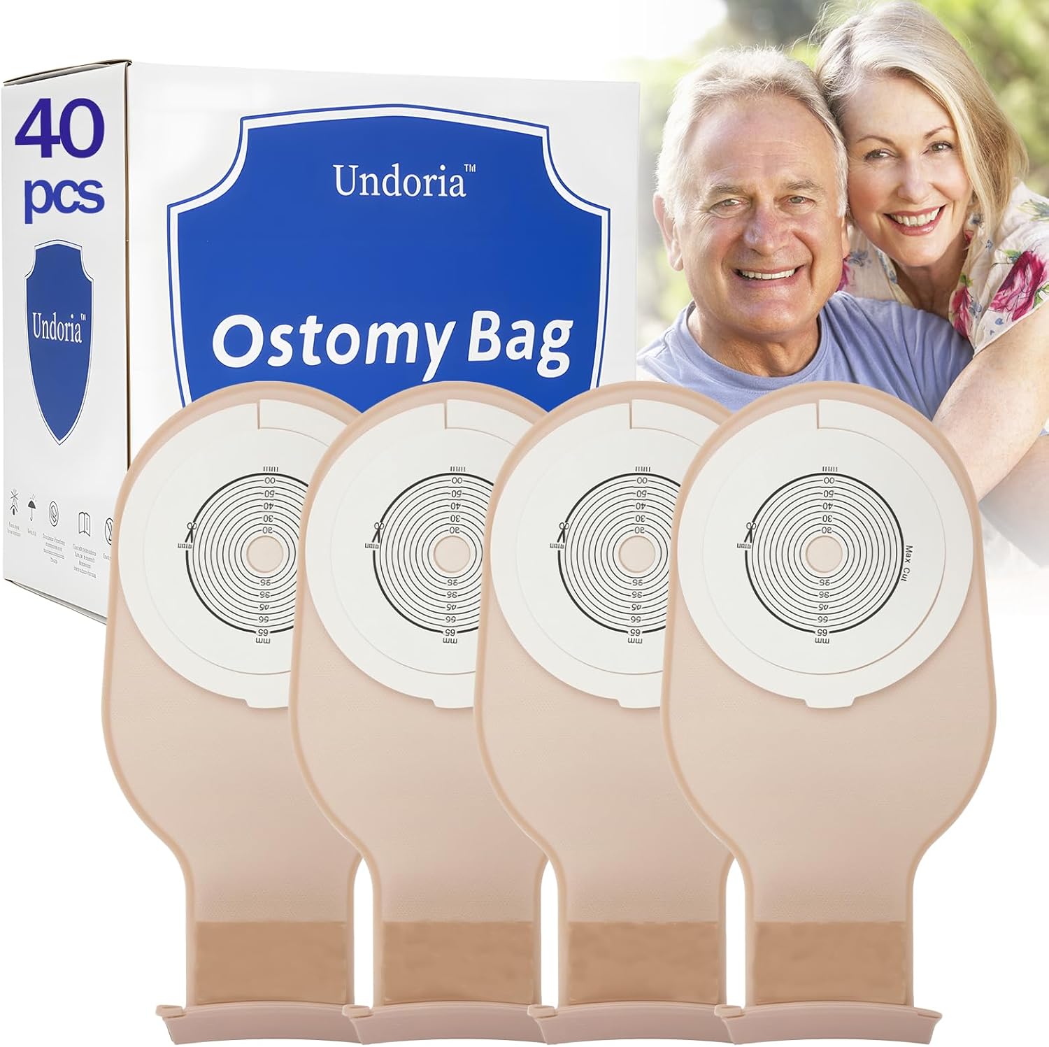 40 PCS Colostomy Bags, One-Piece Ostomy Bags Drainable Pouches with Closure for Lleostomy Stoma Care, 25mm-65mm Ostomy Supplies, Cut-to-Fit