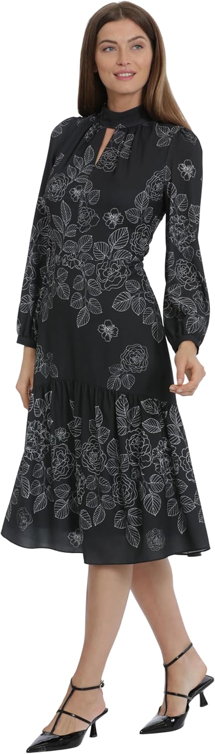 Maggy London Womens Banded Mock Neck Fit and Flare Dress - Image 3