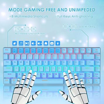 لوحة مفاتيح Gaming Mechanical Keyboard Wired USB Metholical Blue Switch لوحة مفاتيح ألعاب الكمبيوتر مع إضاءة خلفية من قوس قزح للاعبي الكمبيوتر (أزرق)