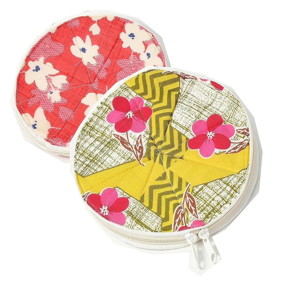Premium Cotton Fabric Roti Cover with Zipper - Insulated Chapati Casserole Case for Kitchen, Pack of 2 (Multicolor Prints)-image-12