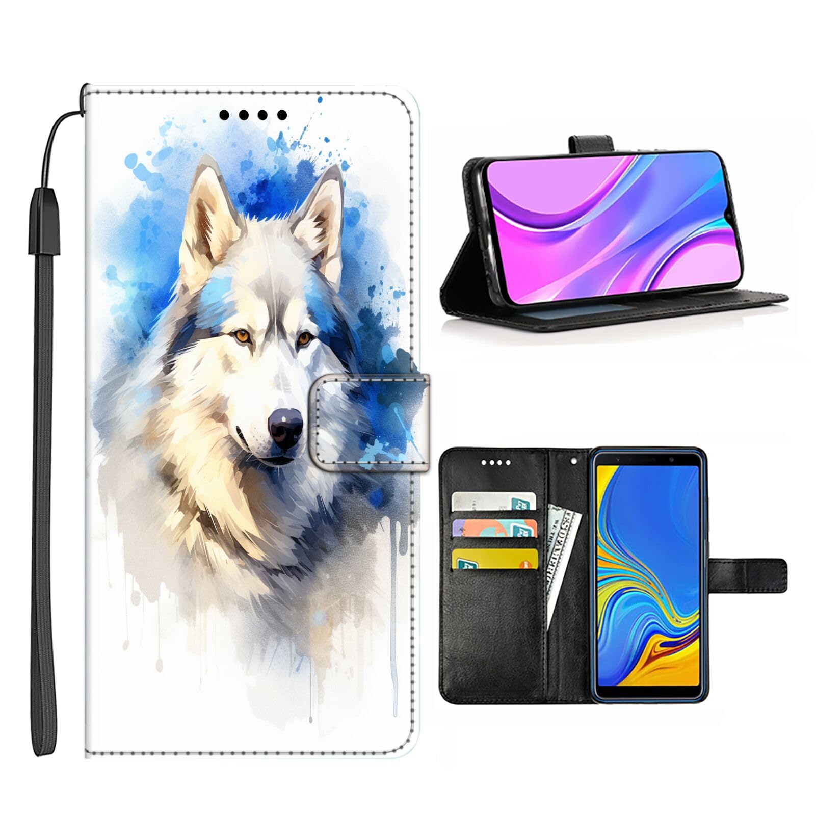 Wallet Case for Google Pixel 7a with Siberian Husky Dog-aa24 Pattern PU Leather Flip Folio ID&Credit Cards Pocket Lanyard