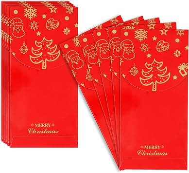 Christmas Envelopes, 10 Pcs Christmas Money Holder for Cash Gift, Red Money Saving Paper Envelope for Card Currency Tips Coins Presents Xmas Holiday New Year Festive Birthday Home Office 7 X 3.5 In