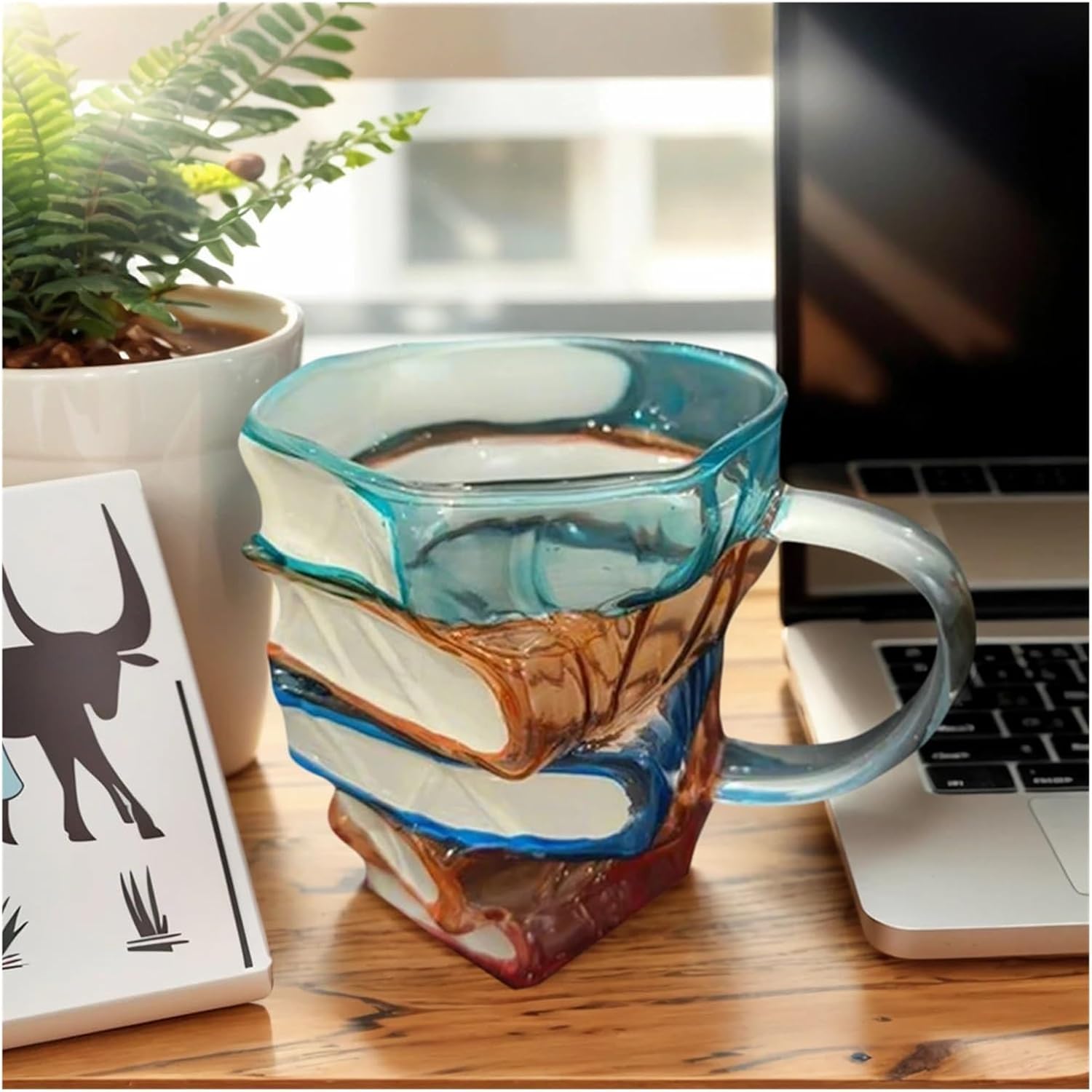 Novelty 3D Painted Books Coffee Mug Stack Cup Creative Drinking Collection Gifts Literature Lovers(Blue)