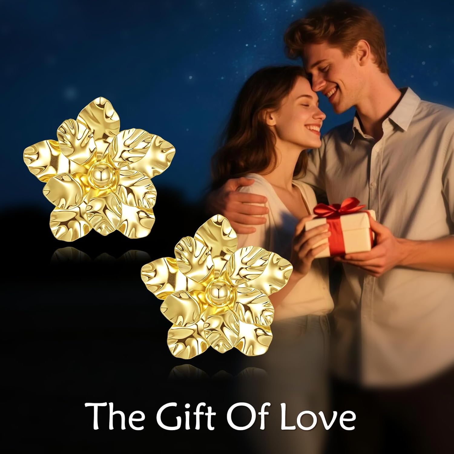 14K Gold Floral Stud Earrings for Women Hypoallergenic Stud Earring Jewelry - Image 6