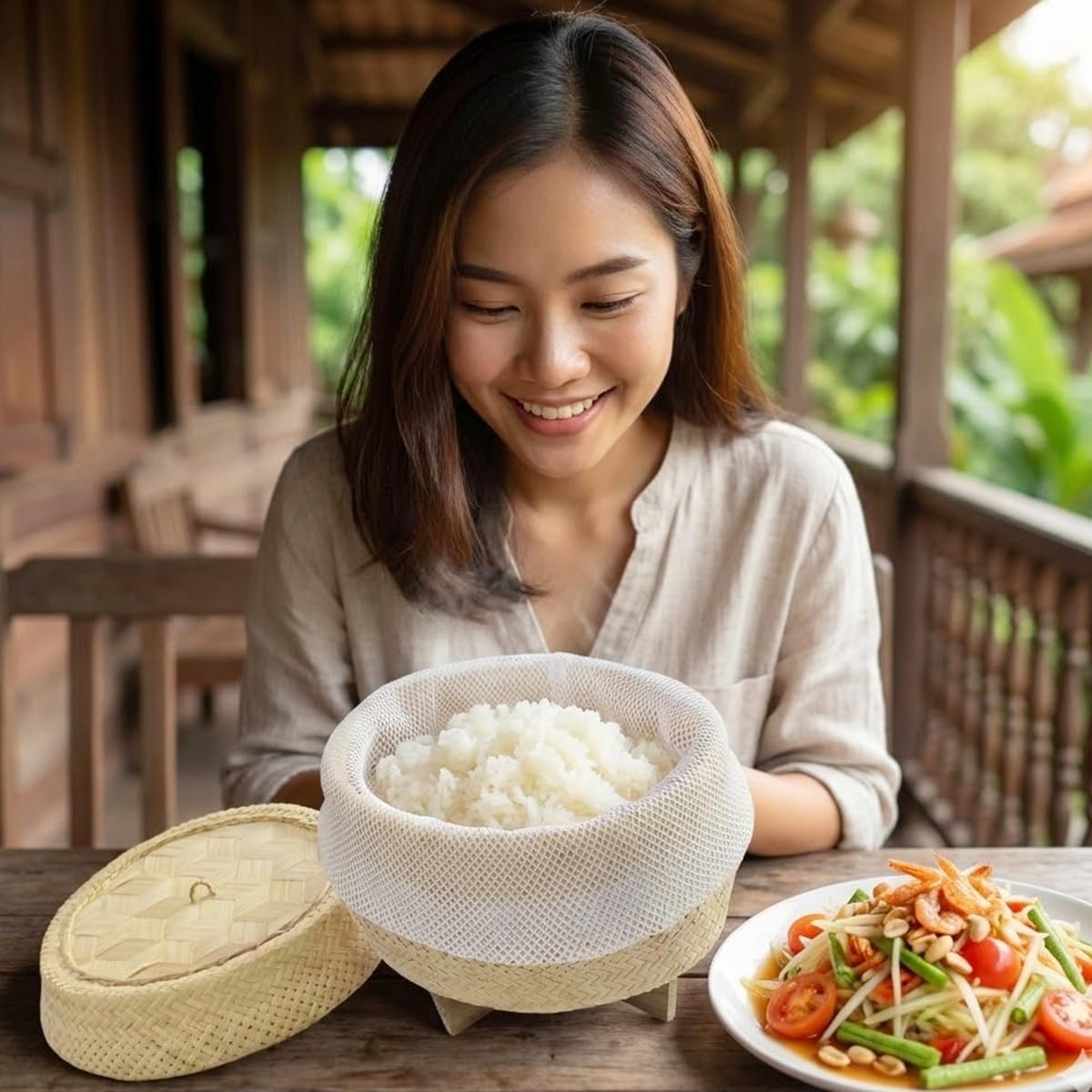 Thai Sticky Rice Steamer Basket 7" – 100% Natural Bamboo | Traditional Handmade Sticky Rice Cooker | Asian Kitchen Tool for Authentic Thai & Lao Cuisine Dept3.50 x Diameter 7.00 x Height 5.00 inches