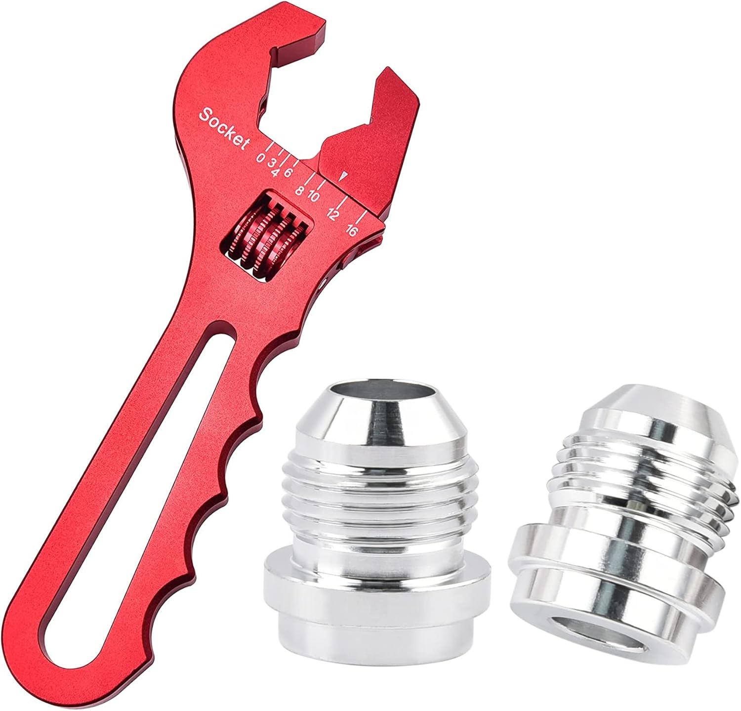 EVIL ENERGY 8AN Male Weld on Bung Aluminum 2PCS Bundle with Adjustable 3AN-16AN Wrench Aluminum Red