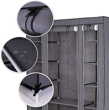 dibea Foldable Fabric Wardrobe 175 x 150 x 45 cm Grey