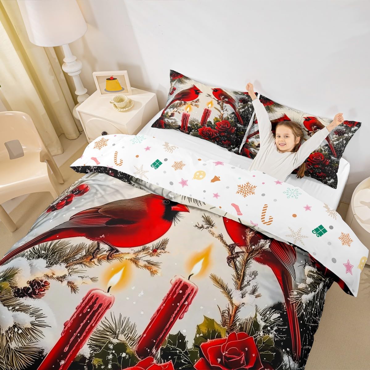 Homewish Kardynał król poszewka na kołdrę czerwona świąteczna poszewka na kołdrę romantyczna świeca czerwone róże zestaw pościeli dzikie zwierzę zestaw pościeli dla dzieci nastolatków dorosłych
