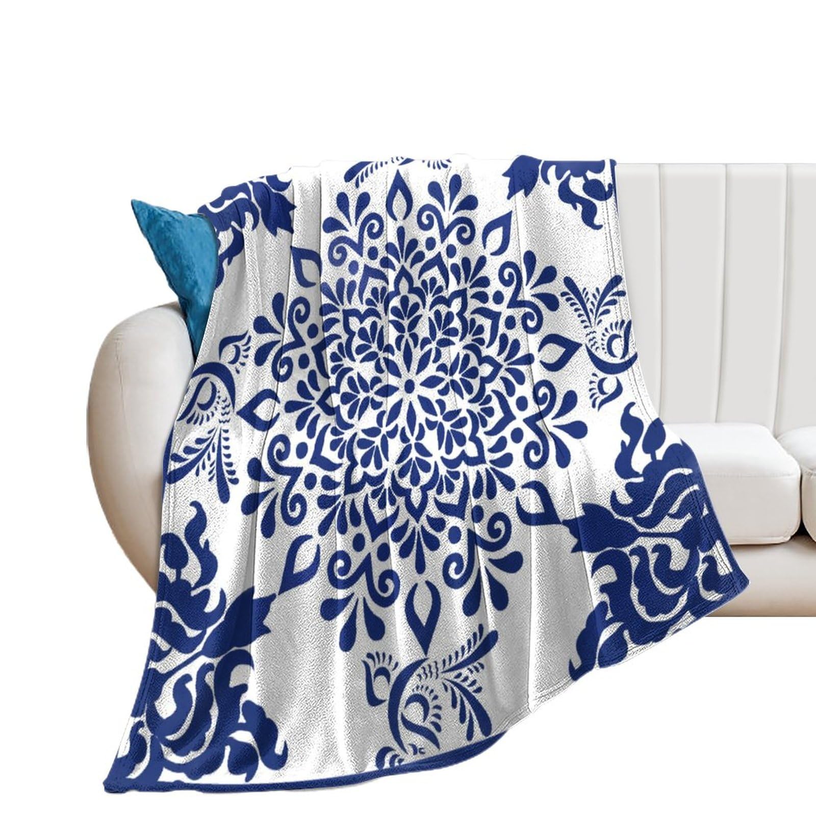 40x50in Flannel Fleece Throw Blanket for Couch Office Bed Chinese Classical Style Blue And White Porcelain Print Lightweight Plush Fuzzy Cozy Soft Blankets And Throws for Kids All Season Use
