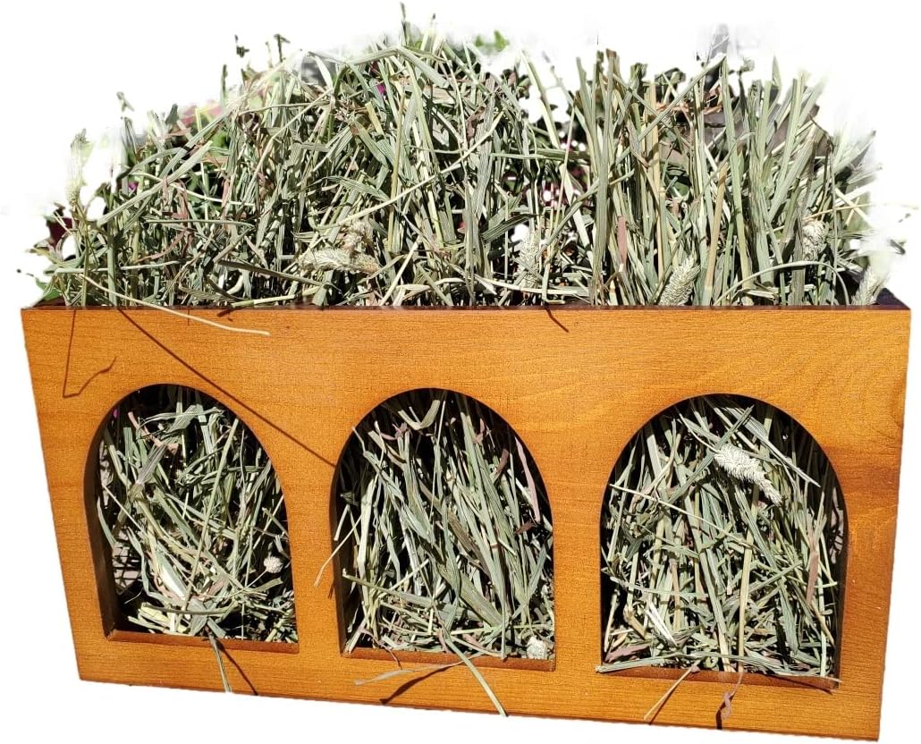 "Closed Bottom Hay Feeder Natural Pine Wood Arch Guinea Pig Hay Rack with Option to Attach to Cage (Warm Cherry with Bottom)