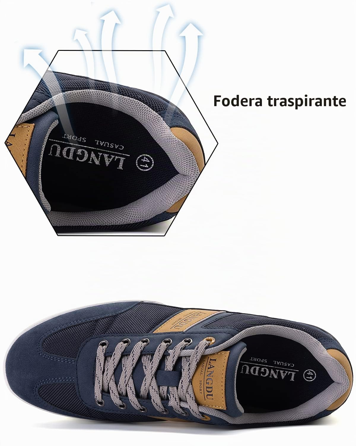 LANGDU Sneakers Uomo Scarpe da Ginnastica Casual Sportive Running Basse Scarpe all'Aperto 41-46 | Comodo, leggero, suola antiscivolo, alla moda, sportivo, per il tempo libero e la vita quotidiana