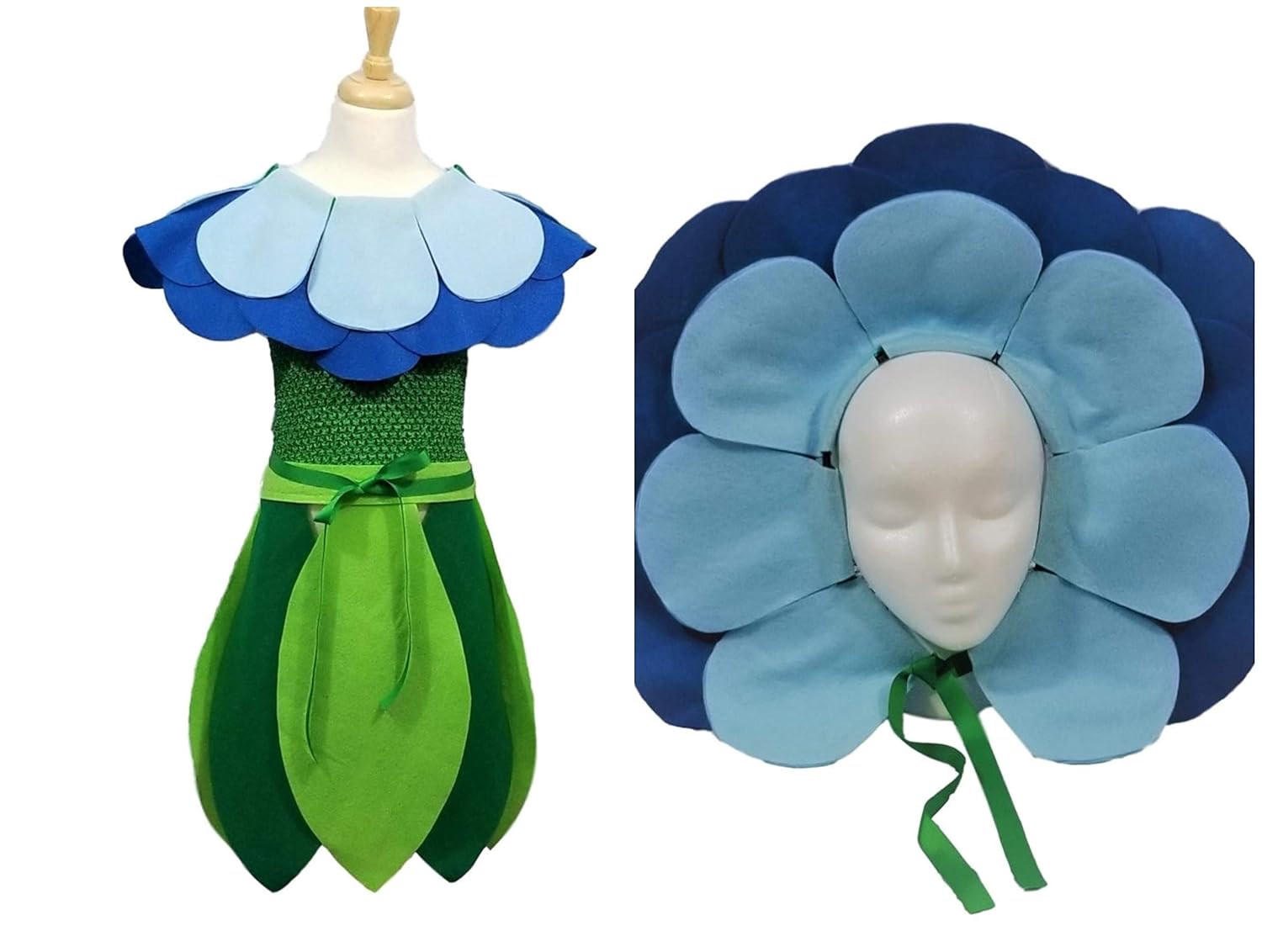 Kids Bluebell Flower Costume Set Flower Headband, Lined