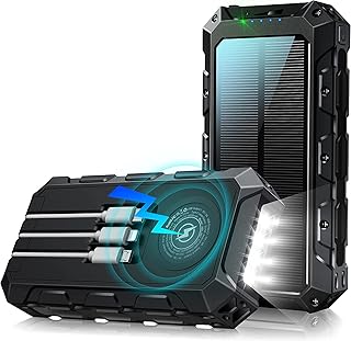 Power Bank 49892 mAh, Batterie Solaire sans Fil, Chargeur Rapide Portable avec câble intégré, 7 Sorties/2 entrées, avec Lampe de Poche/Affichage LED