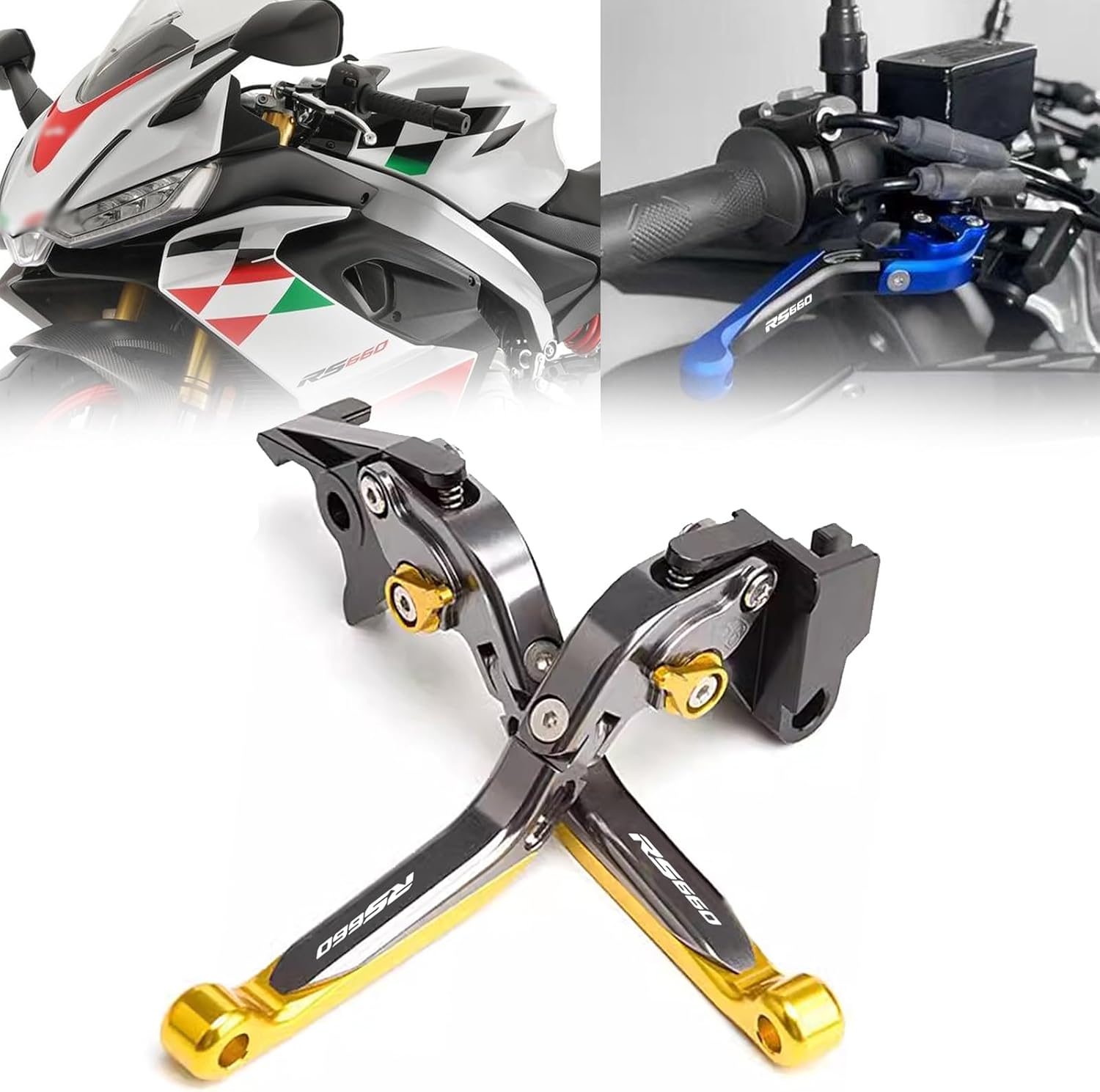 for RS660/Tuono 660 2024 New Motorcycle Parts CNC 6-Speed Adjustable Retractable Foldable Brake Clutch Lever rs660 Tuono 660 2020-2024 (RS660,Gold Black Gold)