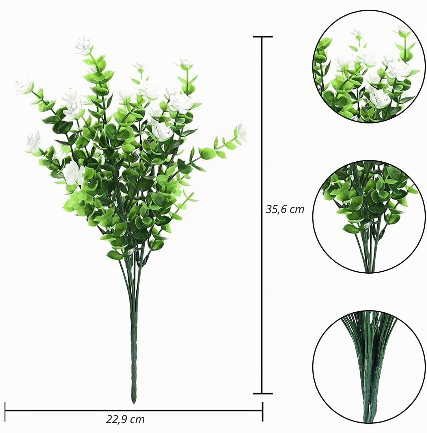 8 Pezzi Fiori Finti Artificiali Arbusti Piante Fiori Artificiali Resistenti ai Raggi UV Arbusti Verdi Artificiali Decorazione per Giardino Finestra Decorazione per Matrimoni Feste (Bianco)