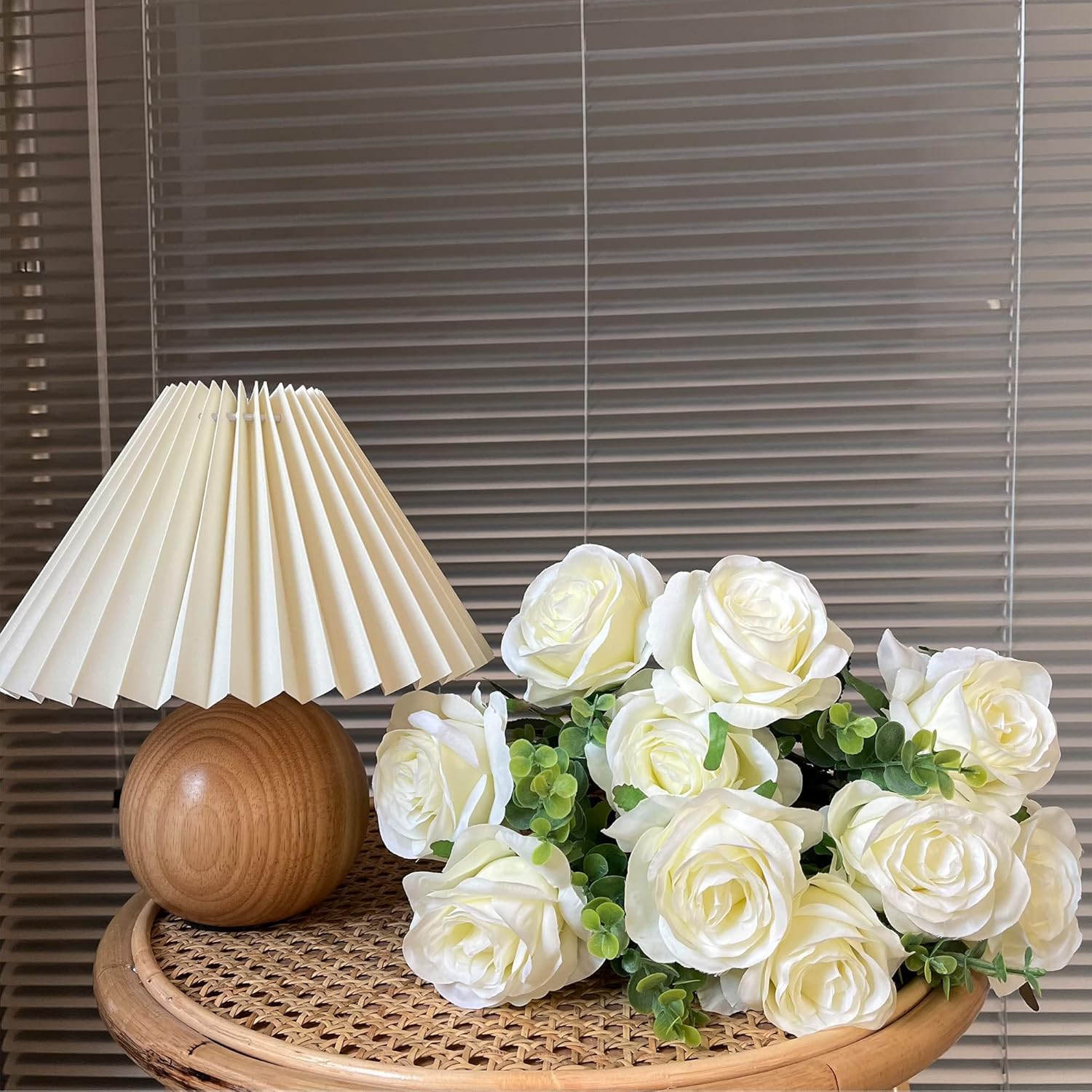 12 Pièces Fleurs Artificielles Réalistes Rose Deco Mariage 51x7 cm Tiges Réglables Blanc