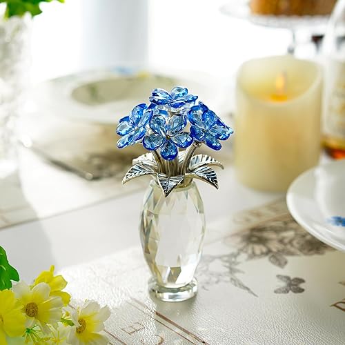 Miniatura 6 de H&D HYALINE & DORA Figura de flor de cristal azul Forget Me Not, regalos de flores para mujeres, adornos coleccionables de flores de cristal para
