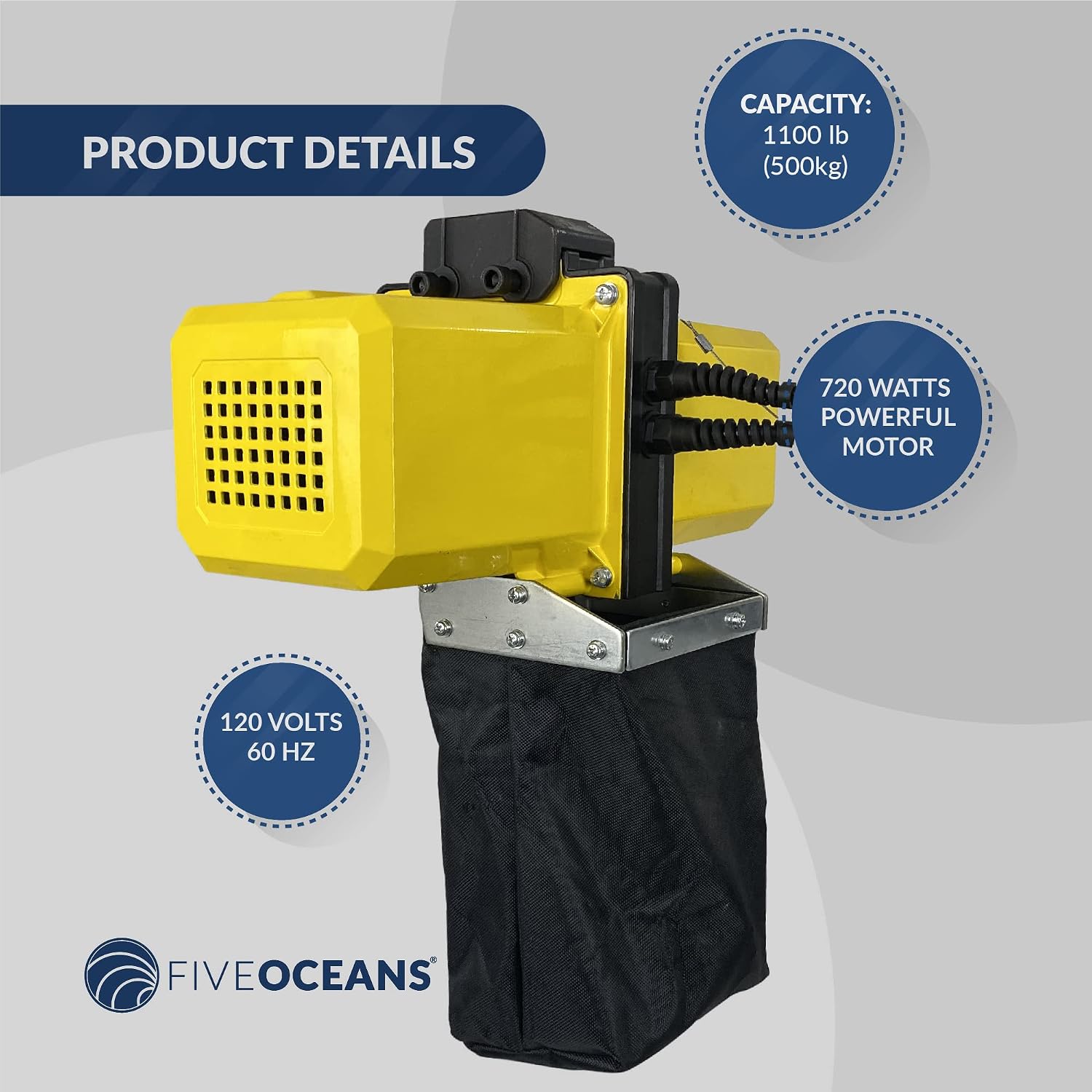 500KG/1100LBS Electric Hoist, 20FT Remote, 120V/60Hz - FO4440 by Five Oceans