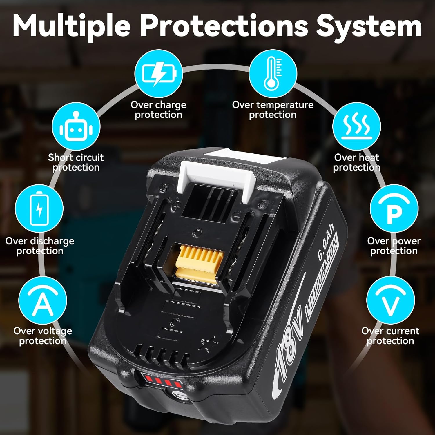 4 Pack 6.0ah Replacement for Ma Kita 18v Battery Lithium Ion BL1890 BL1860 BL1850 BL1840 BL1830 BL1815 BL1820 Cordless Tool Battery Packs Compatible with Ma Kita 18v Battery and Charger - Image 5