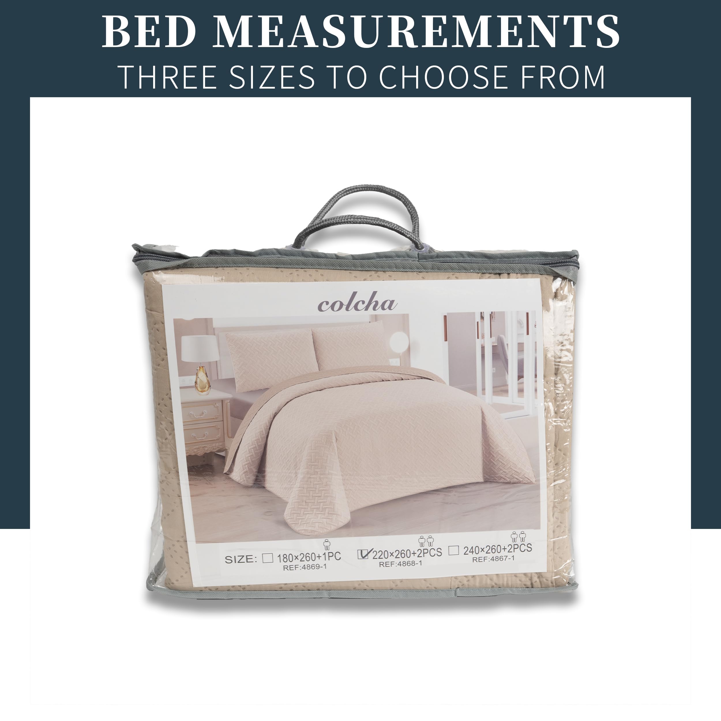 Colcha Boutis para Primavera y Verano Bicolor Reversible Liso de Color Beig + 2 Funda Cojin 50x70 cm - Colcha Ligera Fina Entretiempo (Cama 135, 220x260cm) — view 7