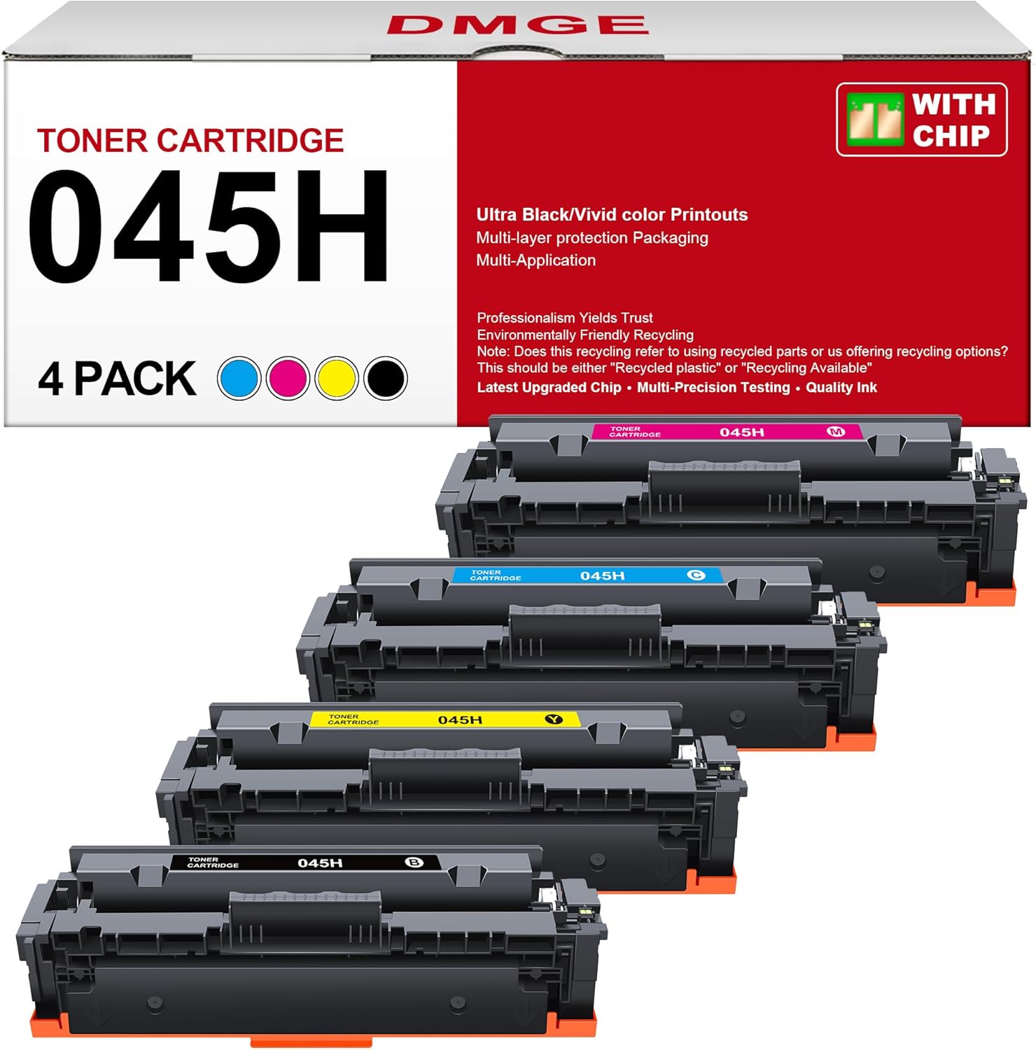 045 Toner cartridges 045H - High Yield 4 Pack Replacement for Canon 045 Toner cartridges 045H Compatible with Canon Color imageClass MF632Cdw MF634Cdw LBP612Cdw MF632 MF634 Laser Printer