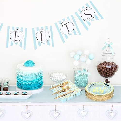 Miniatura 5 de Lallisa 350 piezas de suministros de fiesta azules y dorados desechables para 50 invitados, platos de papel azul con puntos dorados, tazas,