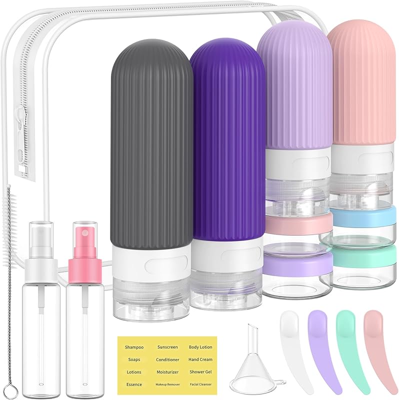 Frascos recarregáveis de silicone ME.FAN para viagem, conjunto com 18 peças, roxo
