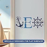 Vista 3 de Decoración de pared con nombre, inicial de timón y anclaje, calcomanía de pared de cuarto de bebé, decoración náutica para el hogar, dormitorio