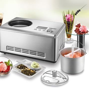 Unold Ice Cream Maker Nobile 48876 - Perfect for Ice Cream, Sorbet & Frozen Yoghurt - Ready in 30 Minutes - 2L Stainless Steel Bowl - Fully Automatic Self Cooling - 180W Electric Compressor