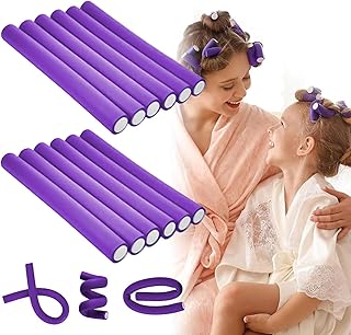 Curling Irons, Pack of 10 Curlers Curler Flexible Foam Sponge, Flexible Hair Curler, 24 x 1.2 cm No Heat Flexible for Women Girls Short, Medium and Long Hair (Purple)