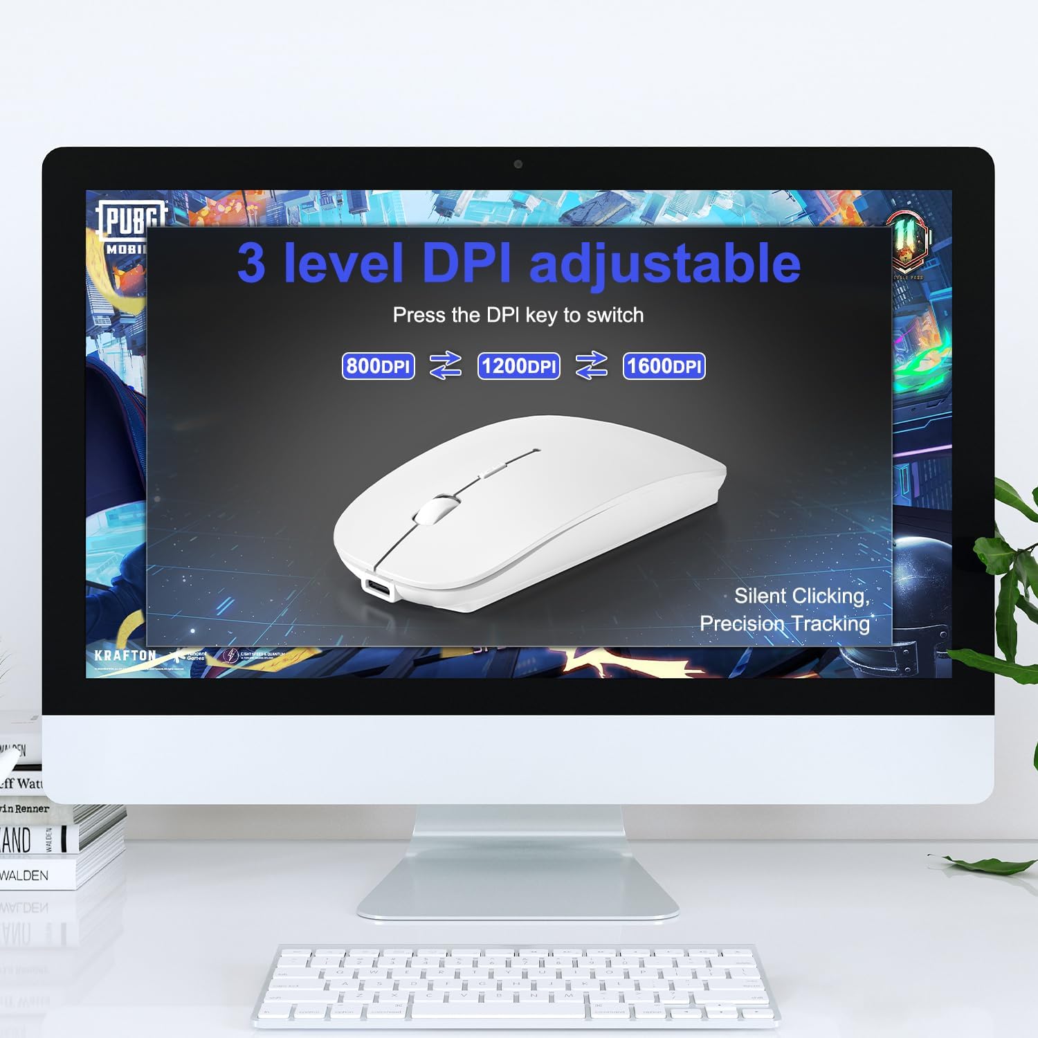 Bluetooth Wireless Mouse for MacBook Air Mac Pro Laptop Computer iPad Pad PC Laser Optical Rechargeable Mini Slim Silent Mouse Widely Used Desktop Hp iMac (White) - Image 4