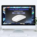Souris sans fil Bluetooth rechargeable pour MacBook Air Mac Pro Ordinateur portable PC Pad Souris optique silencieuse avec mode Jiggler Commutateur tri-mode Bluetooth 5.2/3.0 et récepteur USB-A & USB-C - Blanc