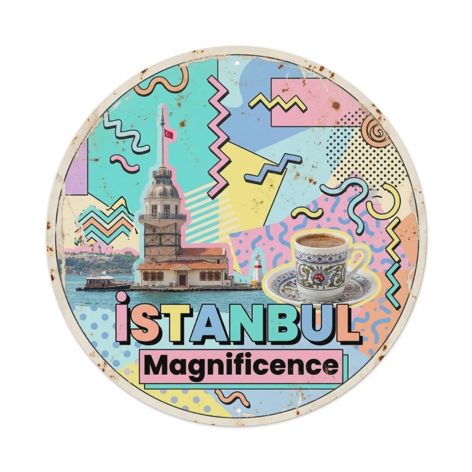 Vintage Travel Istanbul Turkey Magnificence Vintage Metal Tin Sign Plaque Wall Decor for Cafe, Club Bar, Office, Garden Metal Poster 8x8Inch