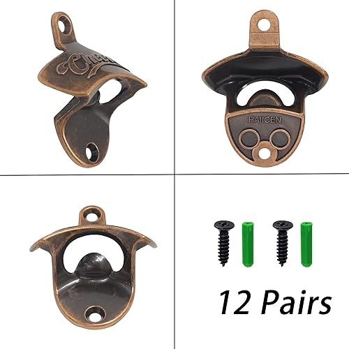 Miniatura 4 de 12 piezas de abrebotellas de estilo antiguo para montar en la pared, tornillo de cobre envejecido exterior en abrebotellas de cerveza montado en