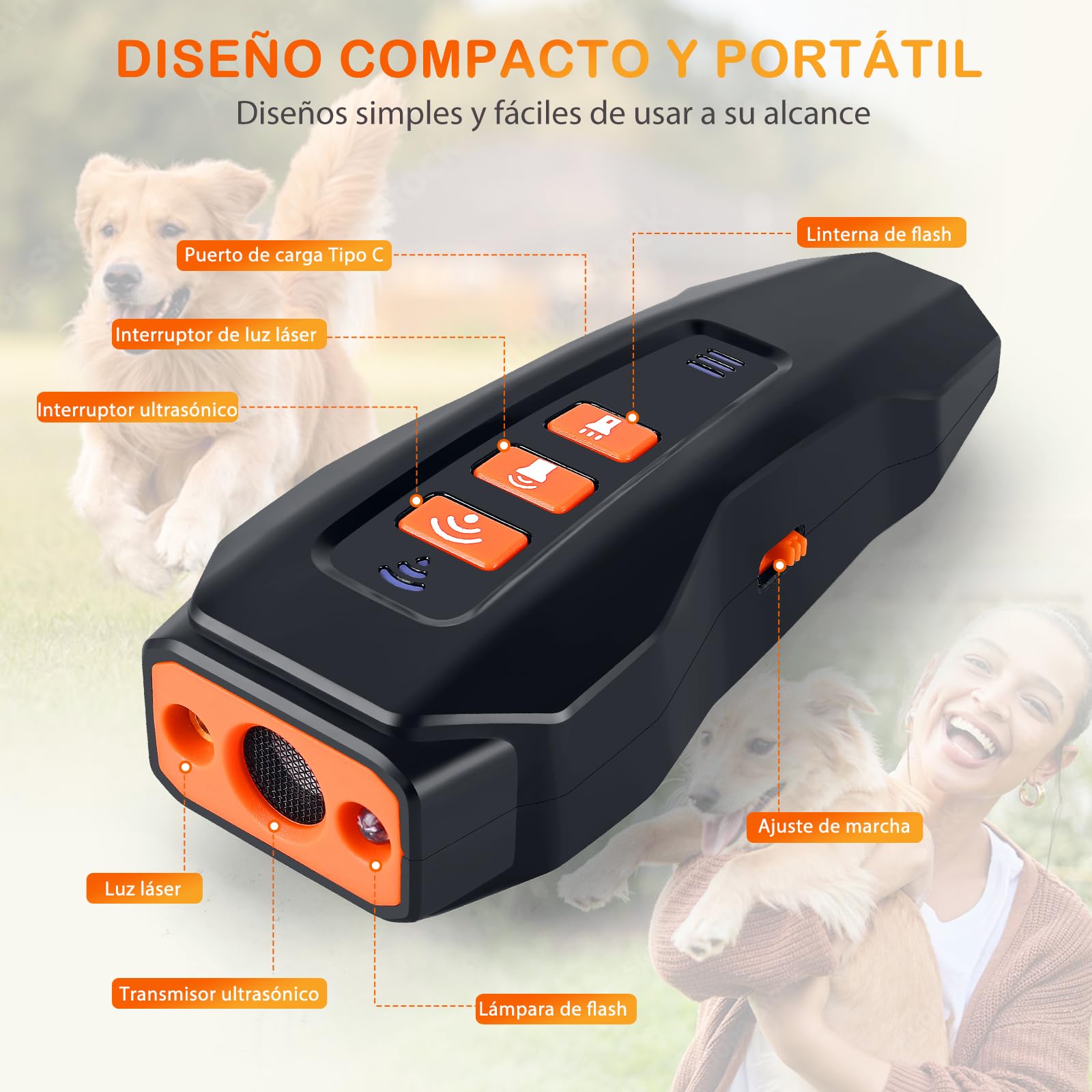 Antiladridos para Perros Ultrasonidos - Dispositivo Repelente con 3 Modos Ahuyentador de Perros con LED Efectivo para Interior y Exterior