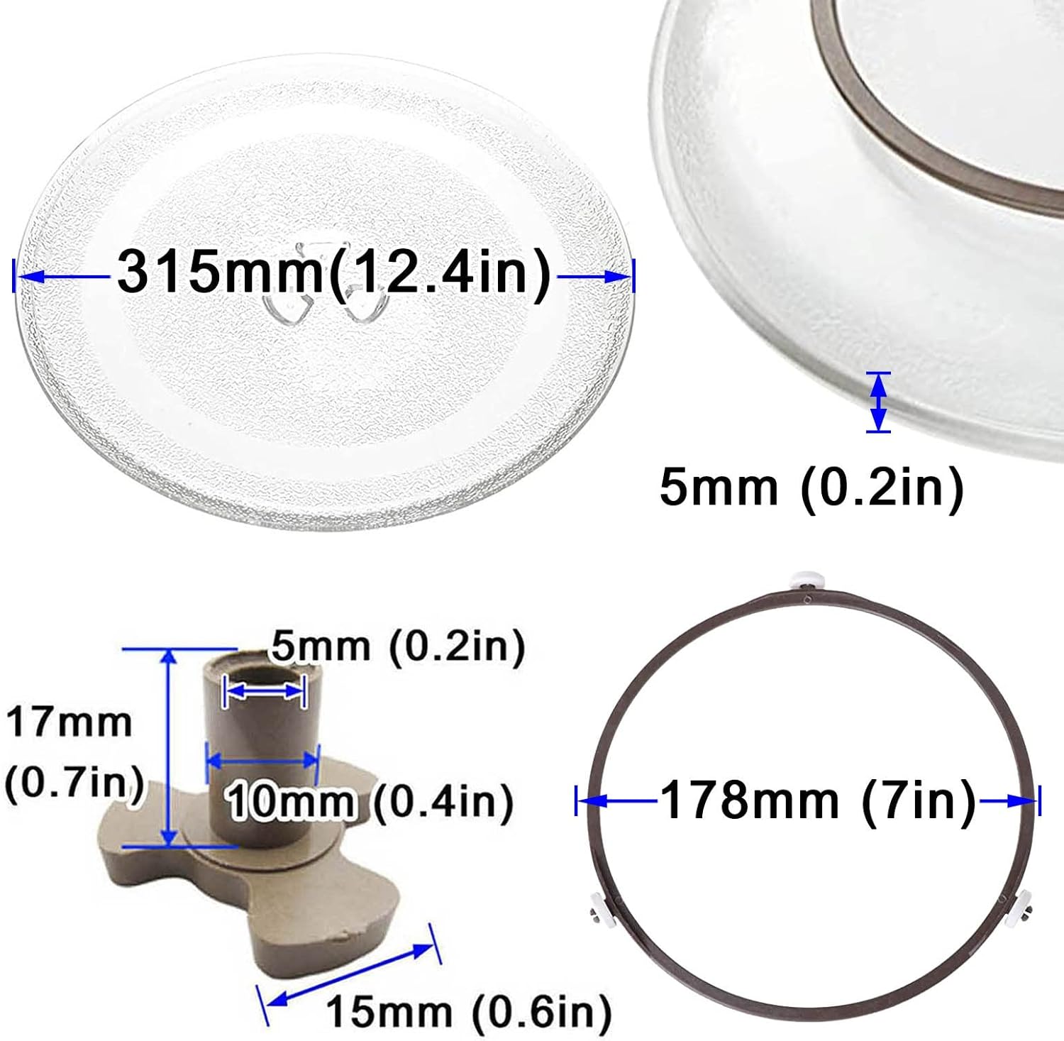 LIGUOYI Microwave Oven Cooking Plate with Microwave Turntable Coupler and Ring, Round Microwave Glass Turntable Plate, 245mm 270mm Diameter, Replacement Microwave Oven Tray, Heat Resistance