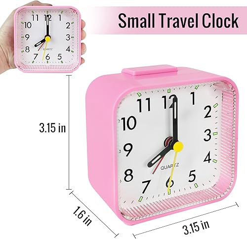 Vista 2 de Lamisola Small Pink Kids Desk Alarm Clock, Analog Travel Battery Operated Clock,Quieter Bedside Clocks for Girls' Bedrooms Bathroom Living Room