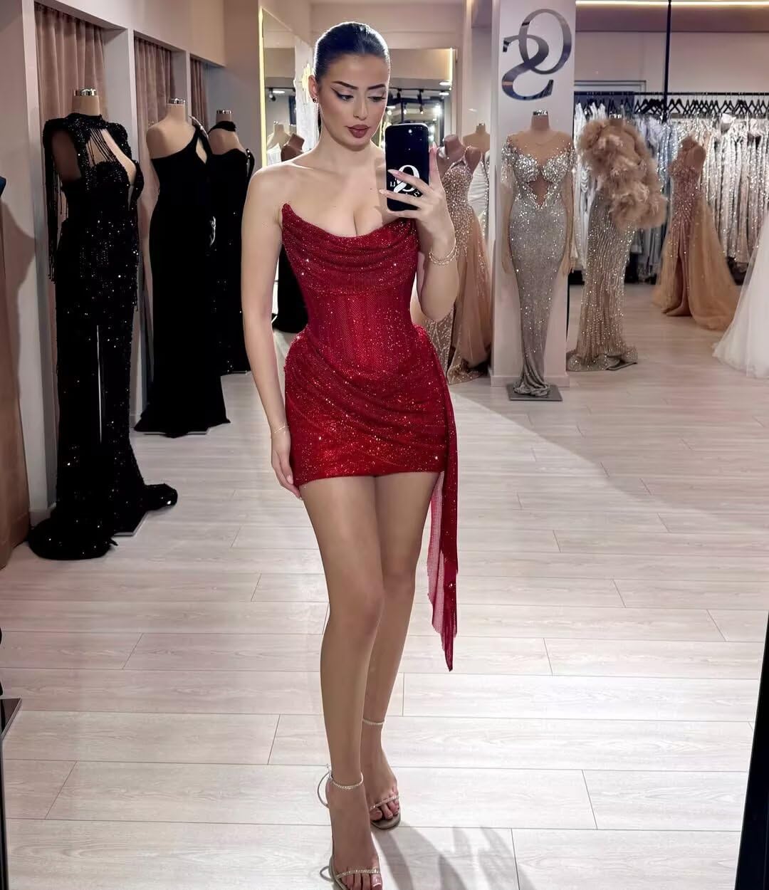 Strapless Sparkly Sequin Homecoming Dresses for Teens 2026 Short Mini Ruched Corset Cocktail Prom Dress - Image 5