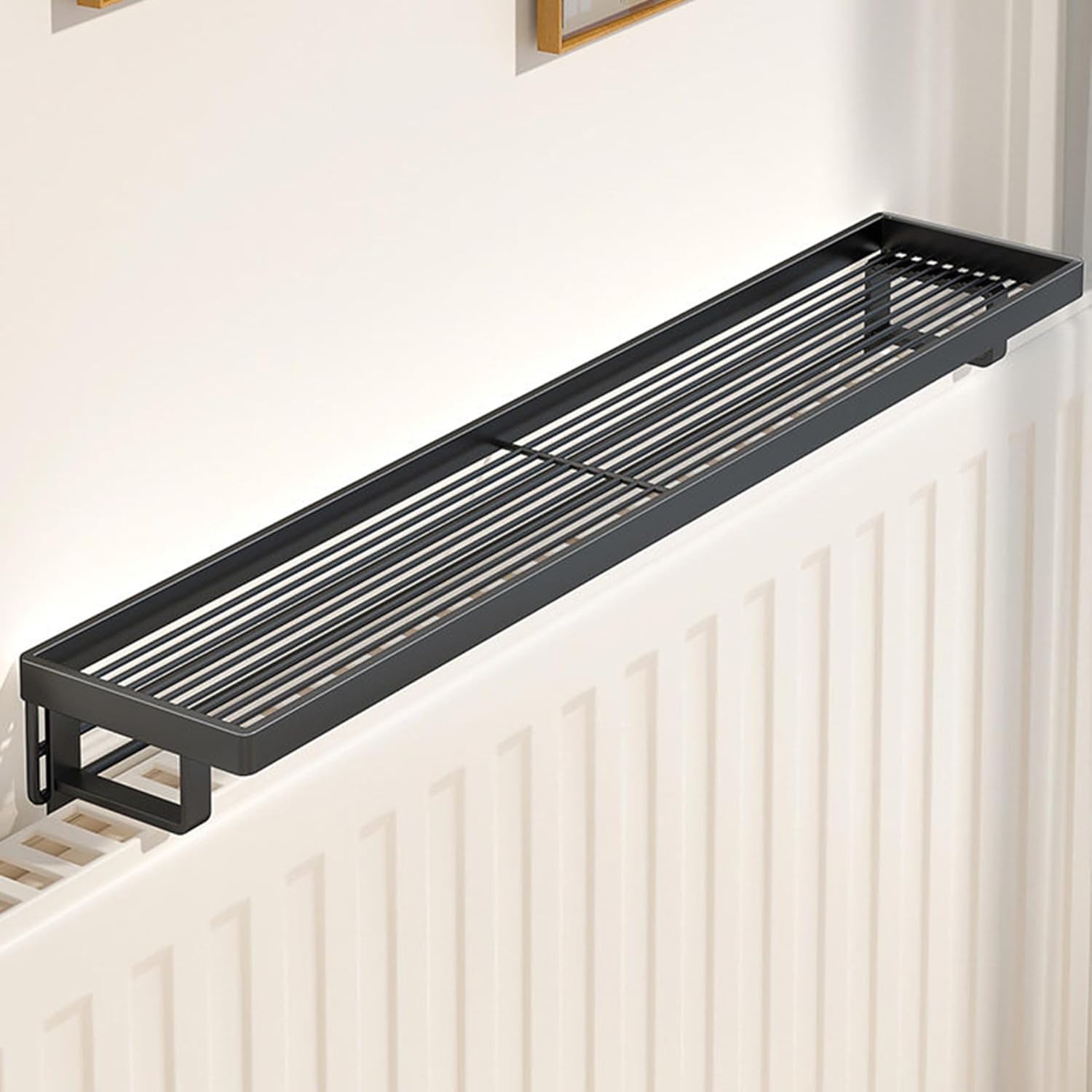 Radiator Shelf,No Drill Installation,Storage Shelf Above The Radiator,Heat Resistant Over,Topper Organizer Rack,for Home Apartment Living Room Bedroom Bathroom(Black,L 50cm/19.6in)