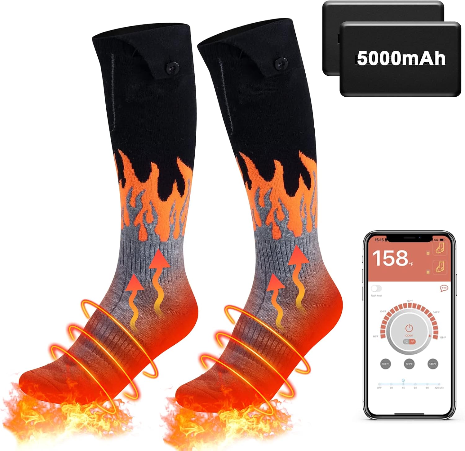 Heated Socks, 5000mAh Upgraded Battery Socks, Foot Warmer with APP