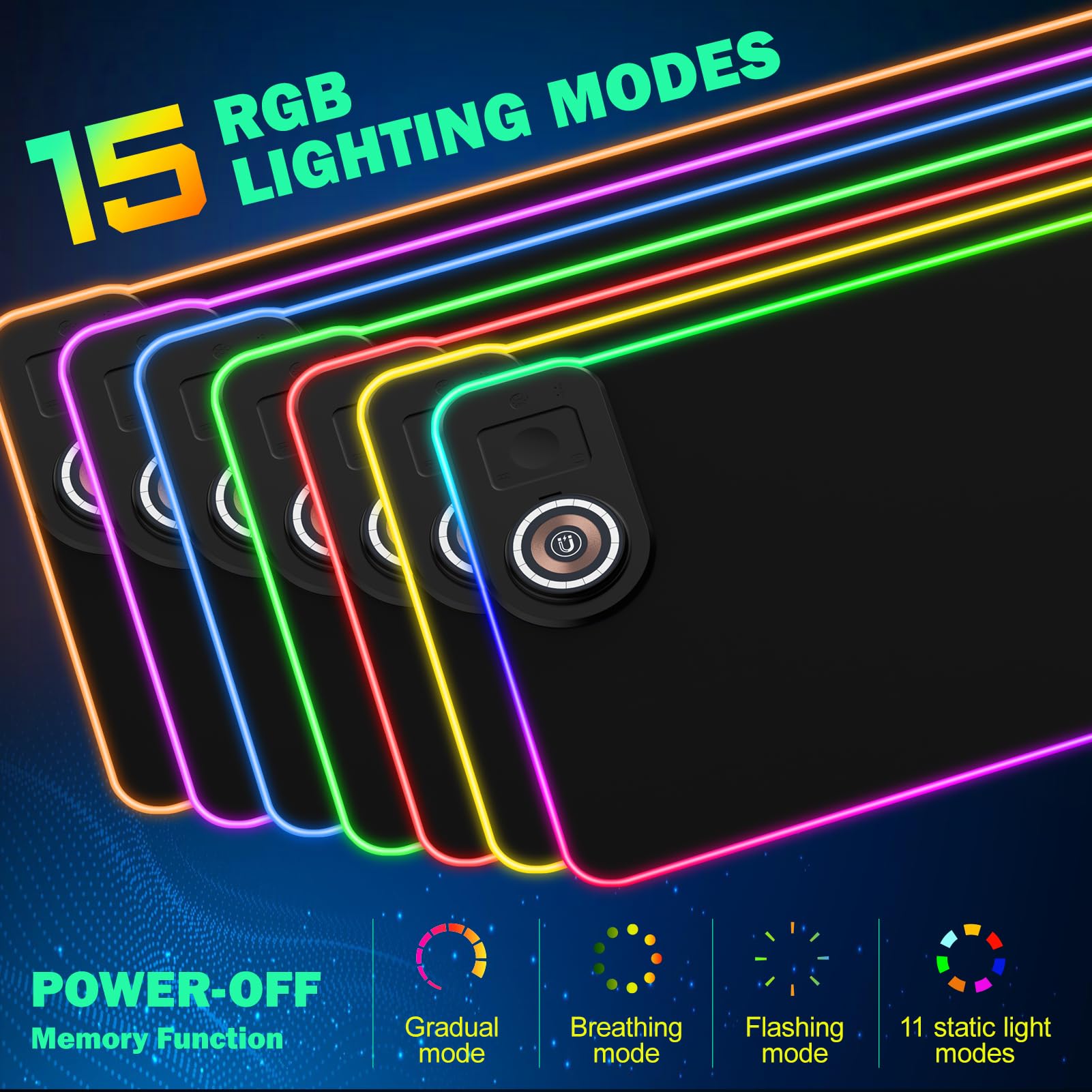 GIM Alfombrilla de mouse RGB de carga inalámbrica de 15 W, alfombrilla de mouse LED de 800 x 350 x 4 mm, 10 modos de luz, alfombrilla de mouse extra grande, base de goma antideslizante, alfombrilla de