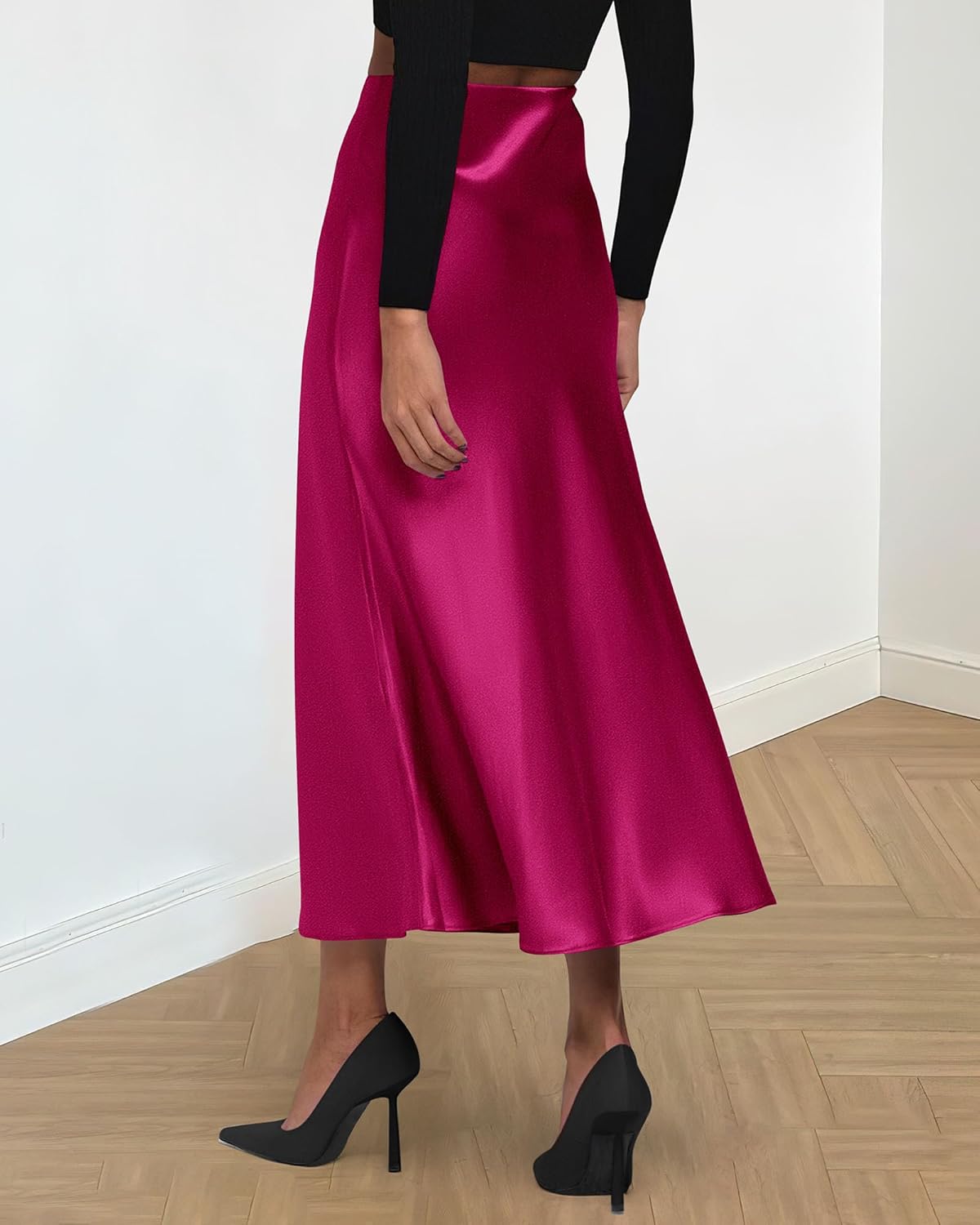 BTFBM 2026 Womens Spring Summer Long Satin Skirt Silk Elegant High Waist Cocktail Party Wedding Flowy A-Line Midi Skirts - Image 3