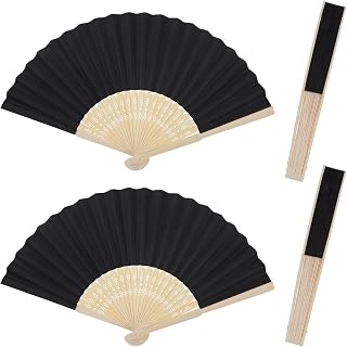 4 Pack Black Fans for Line Dancing, Folding Black Hand Fan, Handheld Paper Fan, Bamboo Folding Fans for Wedding Party Favor Photography Props