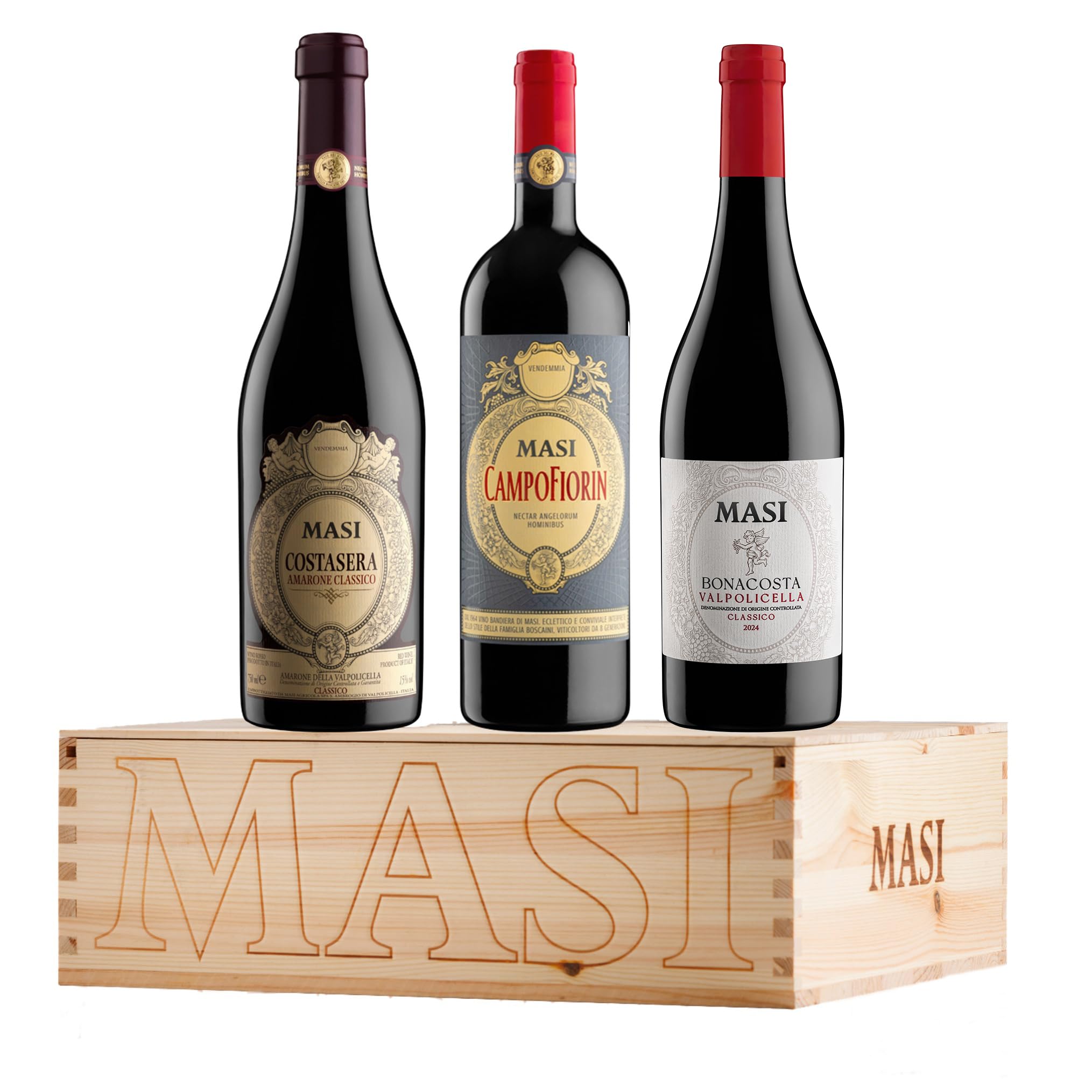 Masi | Exklusive Geschenkbox "Iconici Di Masi" | Costasera 2021 Amarone Classico Docg, Campofiorin 2023 Rosso Verona Igt, Bonacosta 2025 Valpolicella Classico Doc | 3x750 Ml | Holzkiste