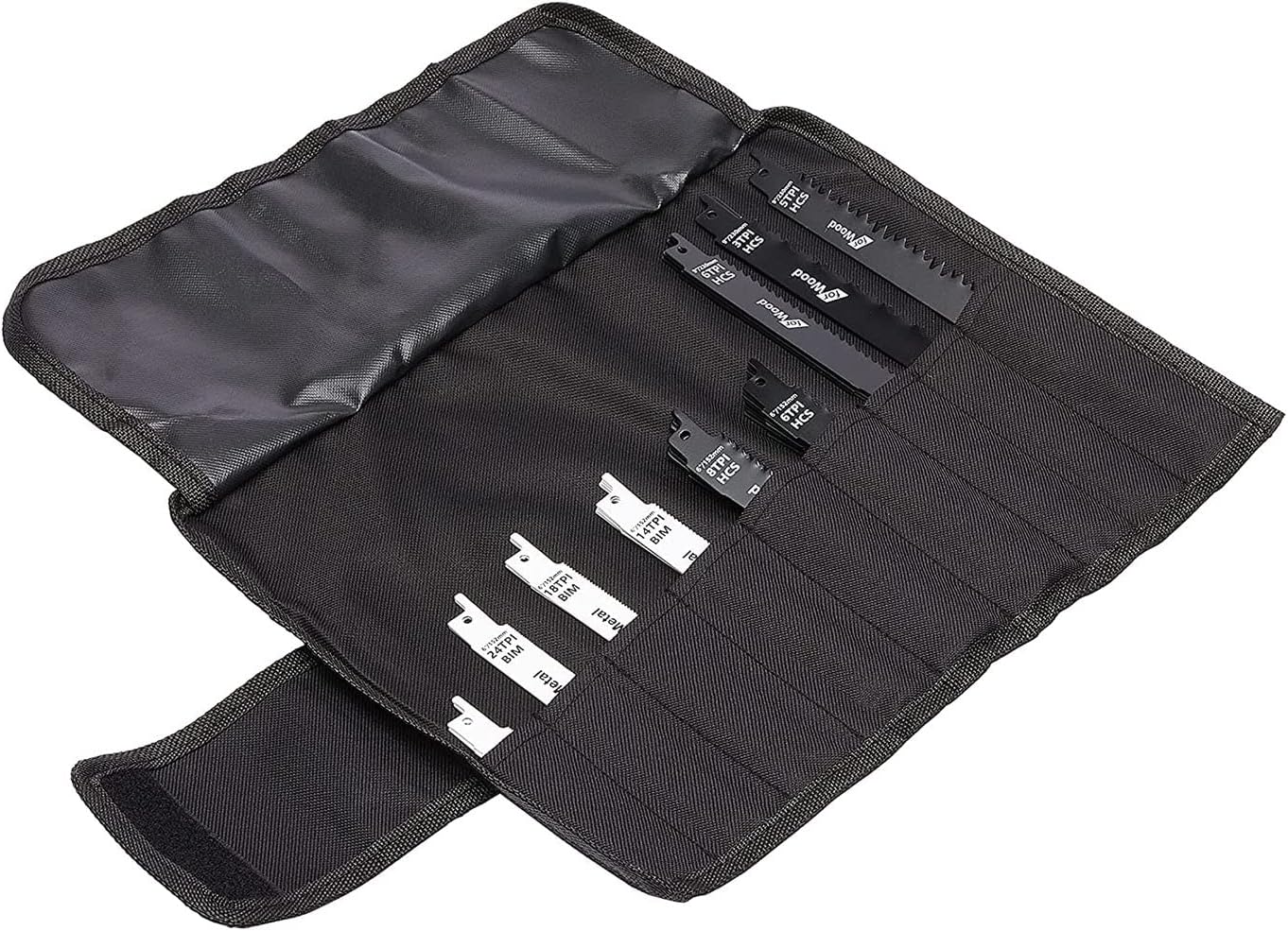 Amazon Basics Chromium Vanadium Steel Reciprocating Saw Blade Set with Organizer Pouch, Compatible For Plastic, 32-Pieces, Black & White