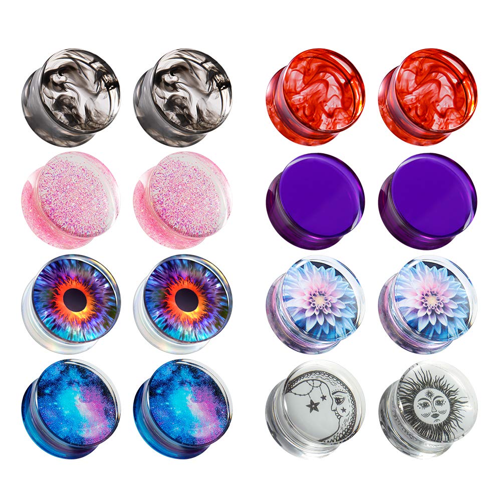 TBOSEN16PCS Set Mixed Acrylic Stainless Steel Wood Tunnels Plugs and Tunnels Ears Gauges Piercing Expander Stretchers Gift 0g-1" in 8mm-25mm