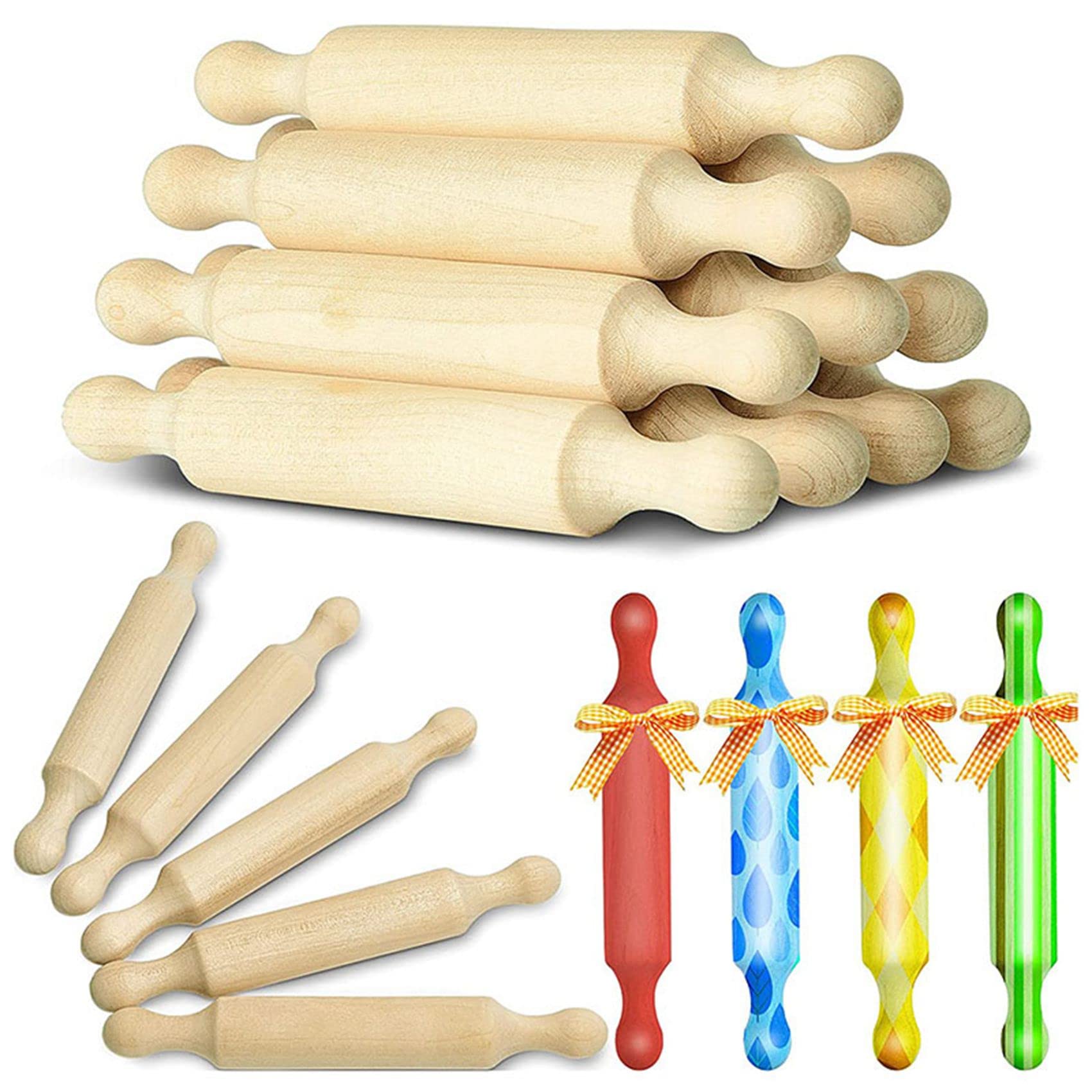 6X Mini Rodillo de Madera de 6 Pulgadas de para Hornear Cocina Rodillo Pequeño Rodillo de Masa de Madera para Niños Pasta de Fondant