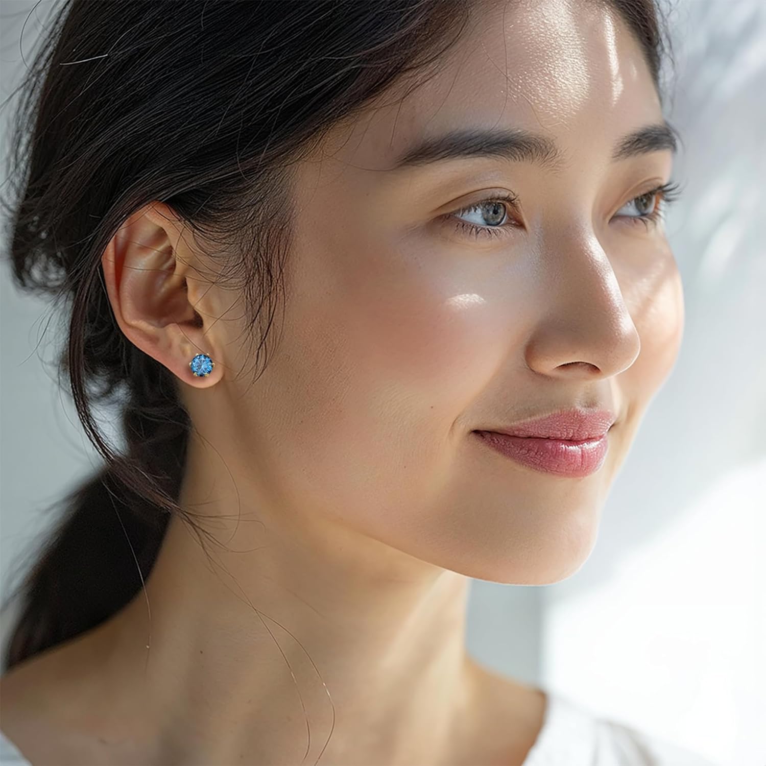 Stud Earrings with Blue CZ Gemstone in 14k Yellow Gold Plated - December Birthstone Round 7mm Natural Cubic Zirconia Stone Studs, Handmade Earrings, Simple Dainty Jewelry Birthday Gift for Women - Image 4