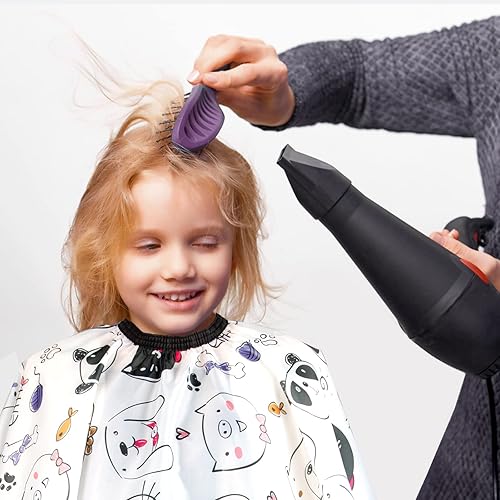 Miniatura 32 de Capa de peluquería para niños con cepillo para el cuello, capa profesional de corte de pelo con cierre a presión ajustable