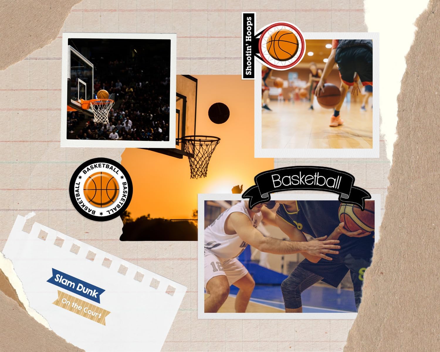 Basketball Scrapbook Stickers - Game Day Themed Embellishments for Scrapbooking, Planner, Album, Memory Book, Sports Theme Poster Board - 2 Items